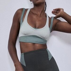 For Love and Lemons green two tone ribbed strappy layered Romy yoga sports bra